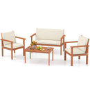 4 Pieces Patio Furniture Set Acacia Wood Porch Chairs with Table-White by LJGDeals