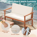 4 Pieces Patio Furniture Set Acacia Wood Porch Chairs with Table-White
