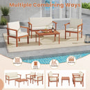 4 Pieces Patio Furniture Set Acacia Wood Porch Chairs with Table-White by LJGDeals