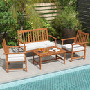 4 Pieces Acacia Wood Furniture Set with Seat Cushions and Robust Wood Frame-White by LJGDeals