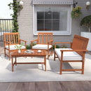 4 Pieces Acacia Wood Furniture Set with Seat Cushions and Robust Wood Frame-White by DirectDeals