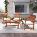 4 Pieces Acacia Wood Furniture Set with Seat Cushions and Robust Wood Frame-White by LJGDeals