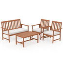 4 Pieces Acacia Wood Furniture Set with Seat Cushions and Robust Wood Frame-White by DirectDeals