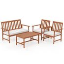 4 Pieces Acacia Wood Furniture Set with Seat Cushions and Robust Wood Frame-White by LJGDeals