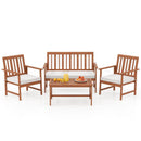 4 Pieces Acacia Wood Furniture Set with Seat Cushions and Robust Wood Frame-White by DirectDeals