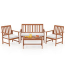 4 Pieces Acacia Wood Furniture Set with Seat Cushions and Robust Wood Frame-White by LJGDeals