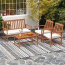 4 Pieces Acacia Wood Furniture Set with Seat Cushions and Robust Wood Frame-White by LJGDeals