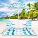 4 Pieces Beach Umbrella Set with 2 Foldable Chairs and Picnic Blanket by LJGDeals