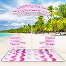 4 Pieces Beach Umbrella Set with 2 Foldable Chairs and Picnic Blanket by LJGDeals