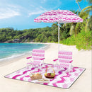 4 Pieces Beach Umbrella Set with 2 Foldable Chairs and Picnic Blanket by LJGDeals