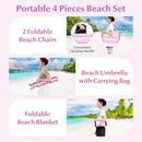 4 Pieces Beach Umbrella Set with 2 Foldable Chairs and Picnic Blanket by LJGDeals
