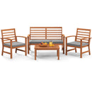 4 Pieces Outdoor Furniture Set with Stable Acacia Wood Frame-Gray