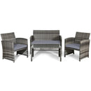 4 Pieces Patio Rattan Furniture Set with Glass Table and Loveseat-Gray by LJGDeals