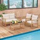 4 Pieces Outdoor Patio PE Wicker Conversation Bistro Set with Acacia Wood Frame-Brown by LJGDeals