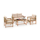 4 Pieces Outdoor Patio PE Wicker Conversation Bistro Set with Acacia Wood Frame-Brown by LJGDeals
