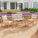 4 Pieces Outdoor Patio PE Wicker Conversation Bistro Set with Acacia Wood Frame-Brown by LJGDeals