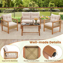 4 Pieces Outdoor Patio PE Wicker Conversation Bistro Set with Acacia Wood Frame-Brown by LJGDeals
