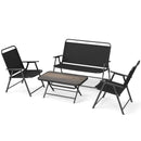 4 Pieces Patio Folding Furniture Set with SPC Coffee Table and Patio Chairs-Black by LJGDeals