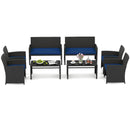 4 Pieces Patio Furniture Set with Tempered Glass Tabletop and Removable Cushion by LJGDeals