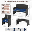 4 Pieces Patio Furniture Set with Tempered Glass Tabletop and Removable Cushion by LJGDeals