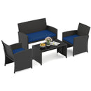 4 Pieces Patio Furniture Set with Tempered Glass Tabletop and Removable Cushion by LJGDeals