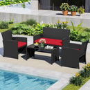 4 Pieces Patio Furniture Set with Tempered Glass Tabletop and Removable Cushion by LJGDeals