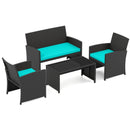 4 Pieces Patio Furniture Set with Tempered Glass Tabletop and Removable Cushion by LJGDeals