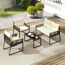 4 Pieces Patio Furniture Set Outdoor Conversation Set with Tempered Glass Coffee Table-Black by LJGDeals