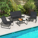 4 Pieces Outdoor Conversation Set with Tempered Glass Coffee Table-Black by LJGDeals