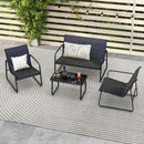 4 Pieces Outdoor Conversation Set with Tempered Glass Coffee Table-Black by LJGDeals