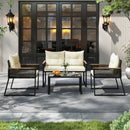 4 Pieces Patio Furniture Set Outdoor Conversation Set with Tempered Glass Coffee Table-Black by LJGDeals