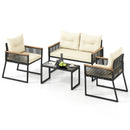 4 Pieces Patio Furniture Set Outdoor Conversation Set with Tempered Glass Coffee Table-Black by LJGDeals