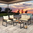 4 Pieces Patio Furniture Set Outdoor Conversation Set with Tempered Glass Coffee Table-Black by LJGDeals