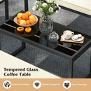 4 Pieces Patio Furniture Set Outdoor Conversation Set with Tempered Glass Coffee Table-Black by LJGDeals