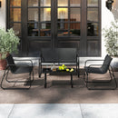 4 Pieces Patio Furniture Set Fabric Lawn Chairs and Loveseat with Glass Coffee Table