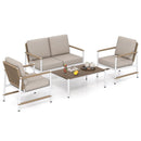 4 Pieces Patio Furniture Set with Thick Cushions and a Coffee Table-Gray by LJGDeals