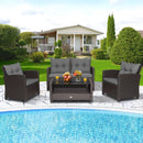 4 Pieces Patio Rattan Conversation Furniture Set with Glass Top Coffee Table-Gray by LJGDeals