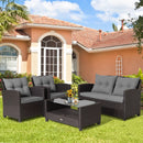4 Pieces Patio Rattan Conversation Furniture Set with Glass Top Coffee Table-Gray by LJGDeals