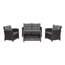 4 Pieces Patio Rattan Conversation Furniture Set with Glass Top Coffee Table-Gray