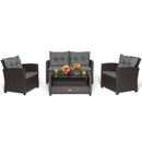 4 Pieces Patio Rattan Conversation Furniture Set with Glass Top Coffee Table-Gray by LJGDeals