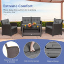 4 Pieces Patio Rattan Conversation Furniture Set with Glass Top Coffee Table-Gray by LJGDeals