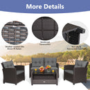 4 Pieces Patio Rattan Conversation Furniture Set with Glass Top Coffee Table-Gray