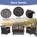 4 Pieces Patio Rattan Conversation Furniture Set with Glass Top Coffee Table-Gray by LJGDeals