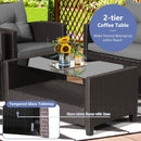 4 Pieces Patio Rattan Conversation Furniture Set with Glass Top Coffee Table-Gray by LJGDeals
