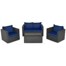 4 Pieces Patio Rattan Conversation Set with Cushions and Coffee Table-Black by LJGDeals