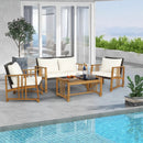 4 Pieces Patio Rattan Conversation Set with Seat and Back Cushions-Off White by LJGDeals
