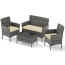 4 Pieces Patio Rattan Conversation Set with Tempered Glass Coffee Table by LJGDeals
