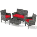 4 Pieces Patio Rattan Conversation Set with Tempered Glass Coffee Table by LJGDeals