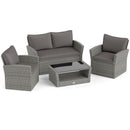 4 Pieces Patio Rattan Furniture Set Sofa Table with Storage Shelf Cushion-Black by DirectDeals