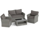 4 Pieces Patio Rattan Furniture Set Sofa Table with Storage Shelf Cushion by LJGDeals